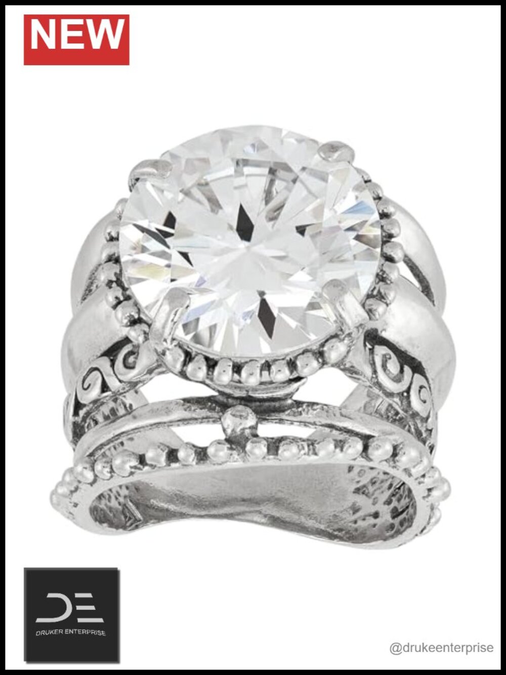 Silpada Main Character Sterling Silver White Cubic Zirconia Ring